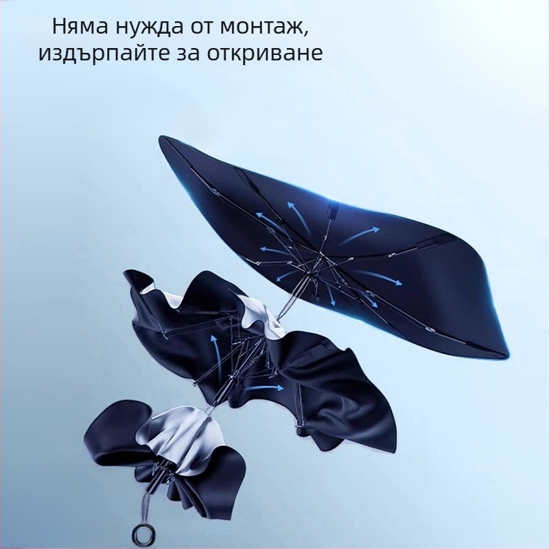 Автомобилна слънцезащитна завеса за предното стъкло - универсално приложение, алуминиева фолио, телескопично монтиране, възможност за лого