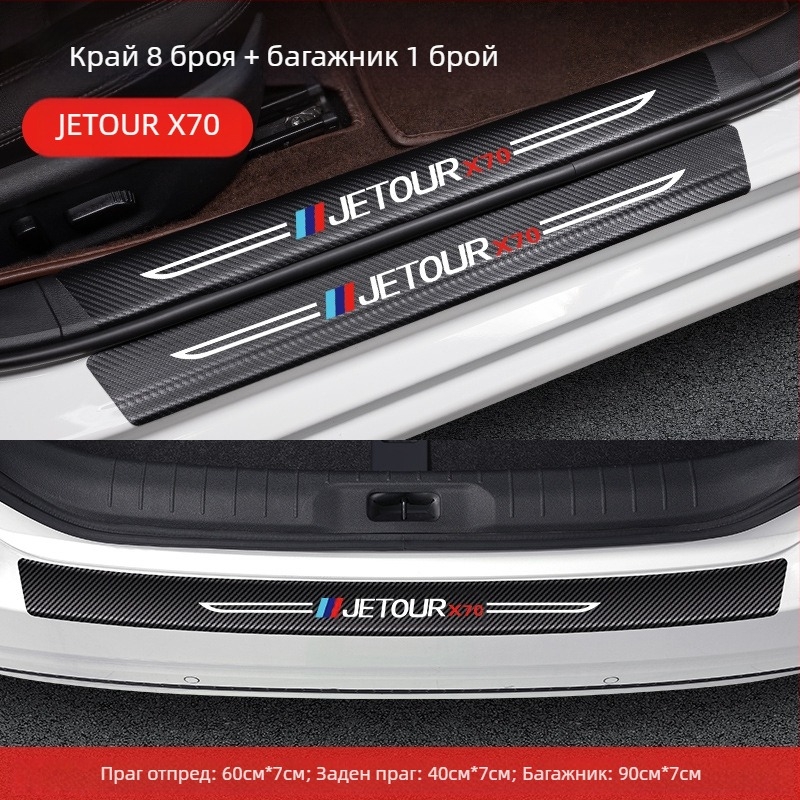 Антиударна прагова лента за педал Jetto X70, кожа с карбонова текстура, персонализирана обработка, Di Changed