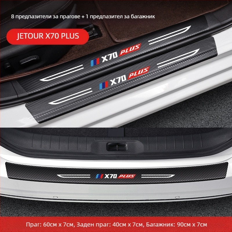 Антиударна прагова лента за педал Jetto X70, кожа с карбонова текстура, персонализирана обработка, Di Changed