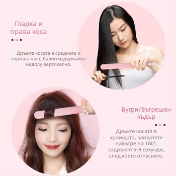 Уред за къдрици и изглаждане на коса – двуфункционален, регулируема температура, 20W, 220V, екологично чиста сплав, стилизиране под 1 минута