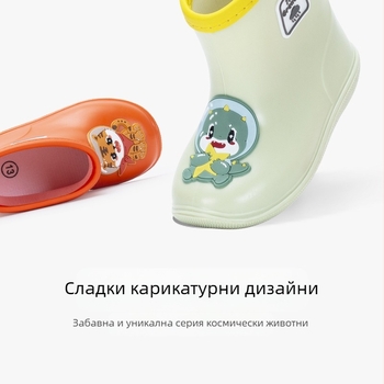 Детски дъждовни ботуши с карикатурен принт Динозавър и Тигър, PVC горна част, средна височина, противохлъзваща подметка, подходящи за всички сезони