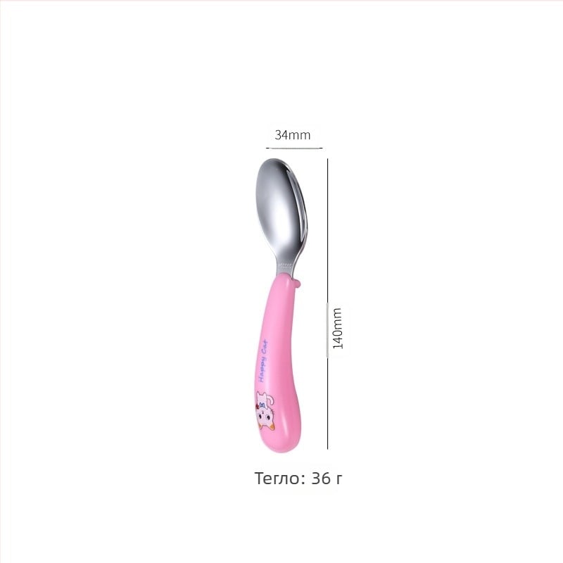 Детски комплект прибори от 304 неръждаема стомана за учене на палочки, вилица и лъжичка, карикатурен дизайн, огледално полиране, персонализируемо лого