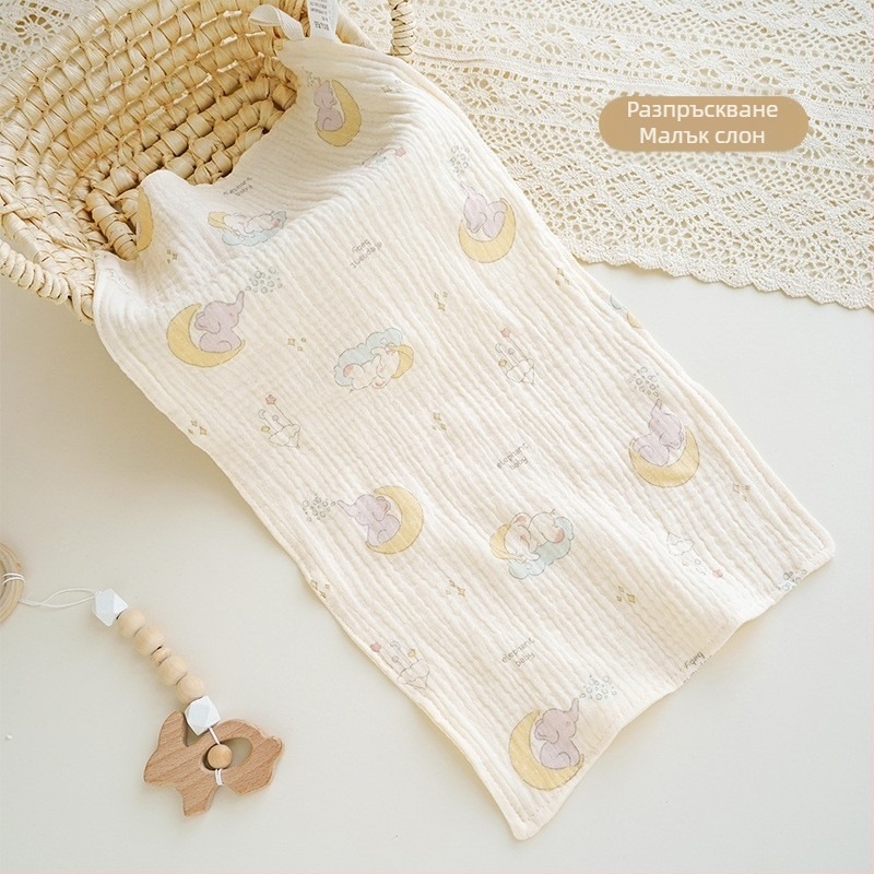 Бебешка хавлия за баня – марля, карикатурен принт, мека и дишаща; за бебета и деца 1-3 години; безопасност: клас А