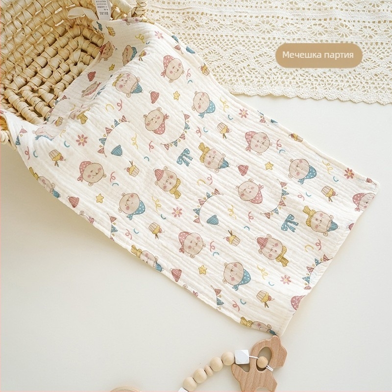 Бебешка хавлия за баня – марля, карикатурен принт, мека и дишаща; за бебета и деца 1-3 години; безопасност: клас А