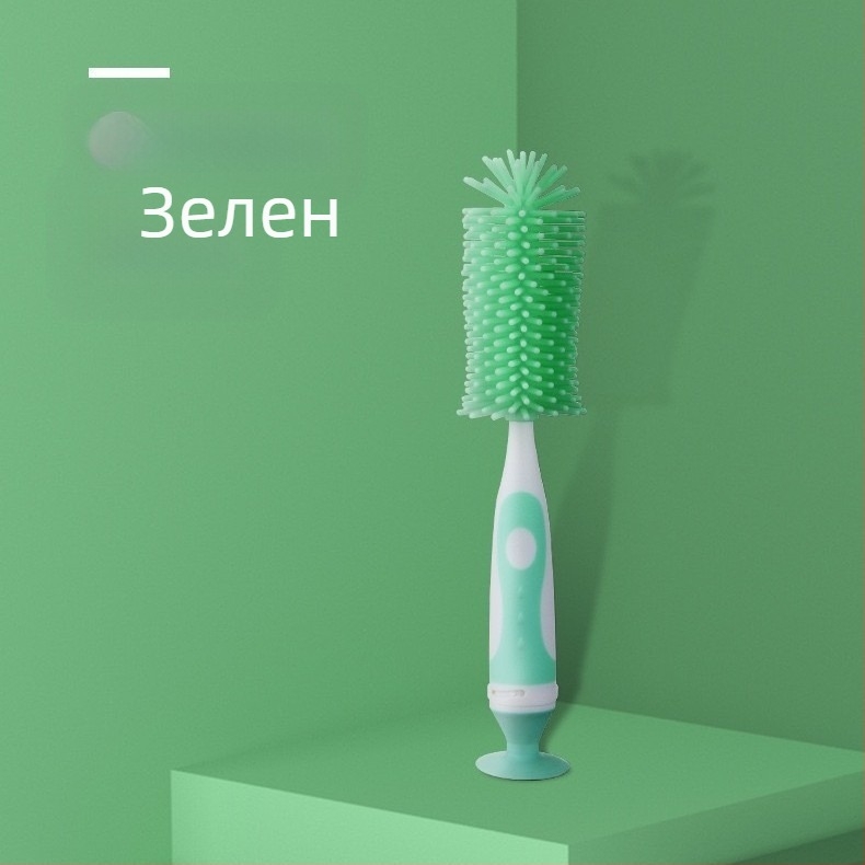 Комплект четки за бебешка бутилка: силиконова въртяща се четка за почистване, четка за соска и четка за тръба