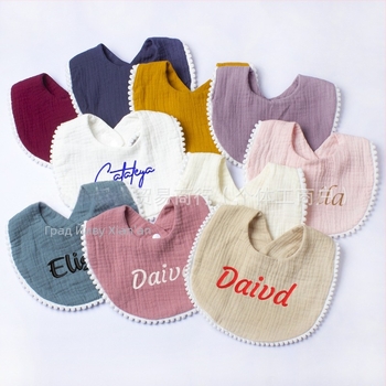 Бебешки лигавник от памучна марля, двуслоен с бродерия, за деца 1–3 години (80–100 см), тегло 0,05 кг