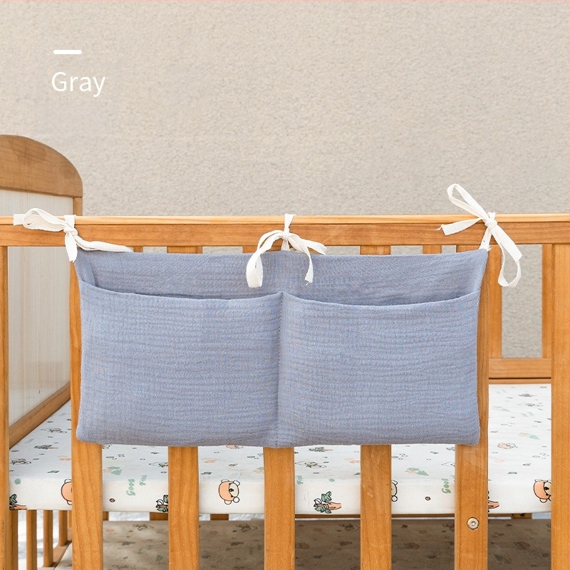 Двоен слой чист памук: чанта за странично съхранение на бебешко креватче, две джобове, закачване за количка, принтен дизайн за бутилка