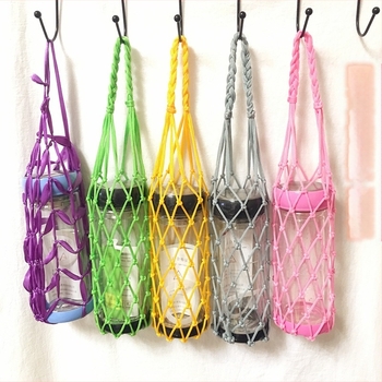 Zeguo ръчно тъкана мрежеста чанта за бутилка вода – полиестер, унисекс, геометричен дизайн