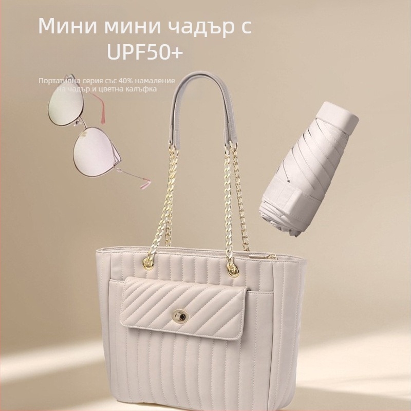 South Joe ултралек шестребрен слънчев чадър за жени с презрамка | ръчно отваряне, алуминиев каркас, плат 210T, UPF>50, джобен компактен дизайн