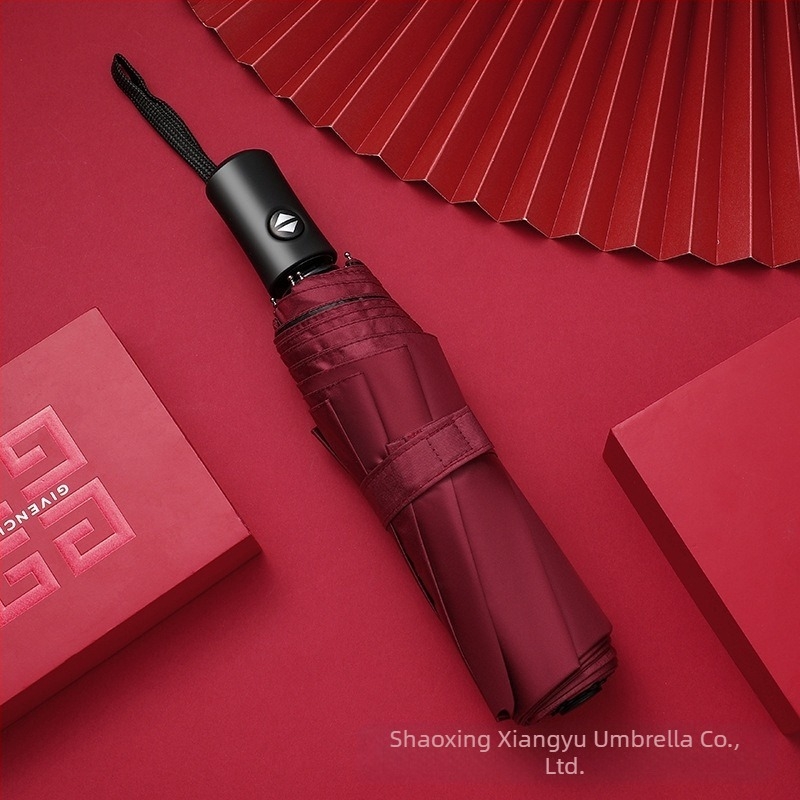 Чадър със 8 ребра, ветроустойчив трипътен дизайн, полуавтоматично отваряне и автоматично прибиране, възможност за печат на лого, плат 210T