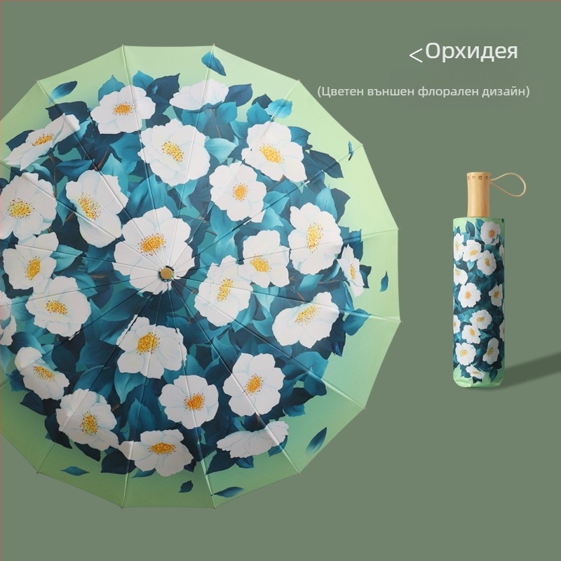 Слънчев чадър с 16 кости, ръчно отваряне, UPF над 50, алуминиеви ребра, дървена дръжка