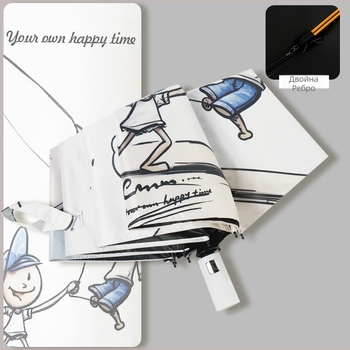 Автоматичен чадър за слънце и дъжд, за ученици, 8-ребрен, ретро тризъбен дизайн, UPF50+, лек