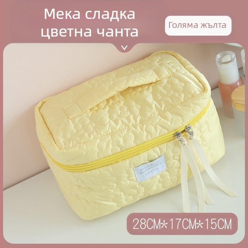 Козметична чанта с панделка – памучен материал, подплата полиестер, шарка панделка, дишаща, голям капацитет