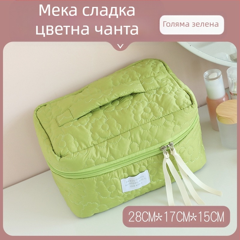 Козметична чанта с панделка – памучен материал, подплата полиестер, шарка панделка, дишаща, голям капацитет