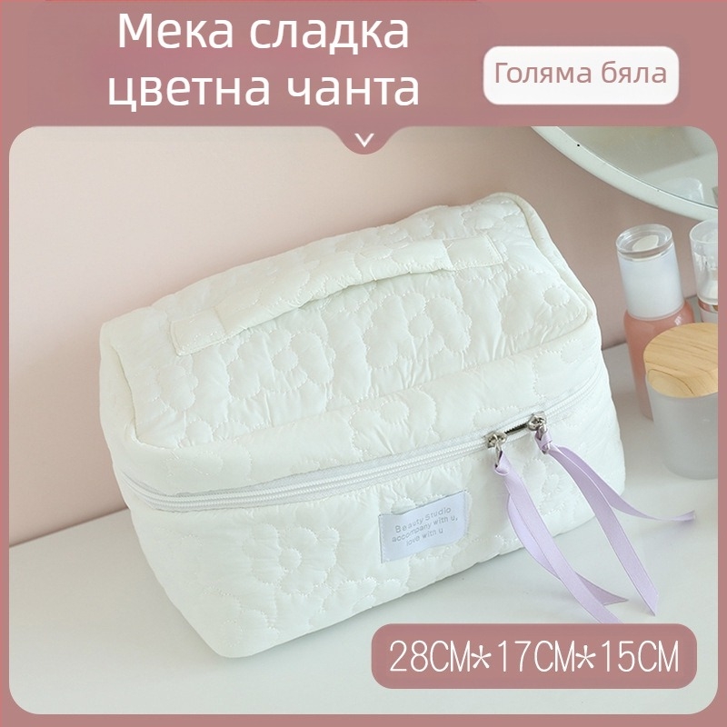 Козметична чанта с панделка – памучен материал, подплата полиестер, шарка панделка, дишаща, голям капацитет