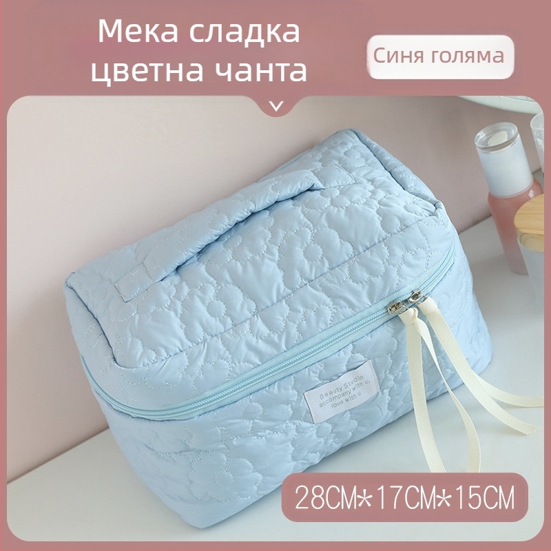 Козметична чанта с панделка – памучен материал, подплата полиестер, шарка панделка, дишаща, голям капацитет