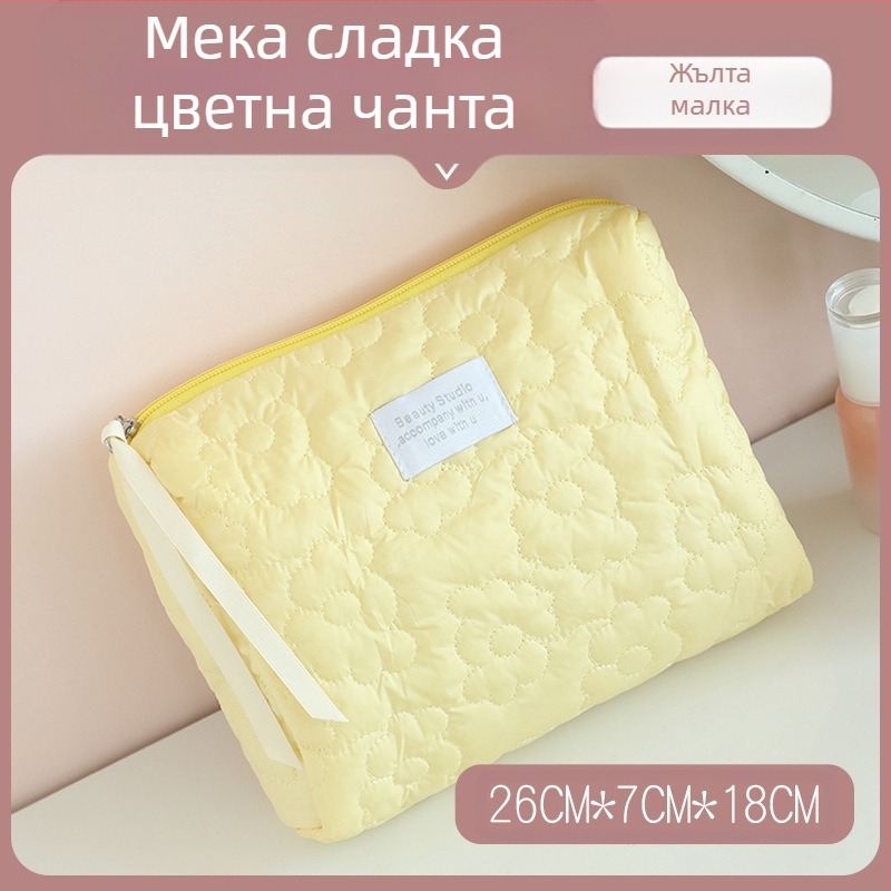 Козметична чанта с панделка – памучен материал, подплата полиестер, шарка панделка, дишаща, голям капацитет