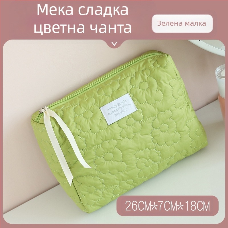 Козметична чанта с панделка – памучен материал, подплата полиестер, шарка панделка, дишаща, голям капацитет