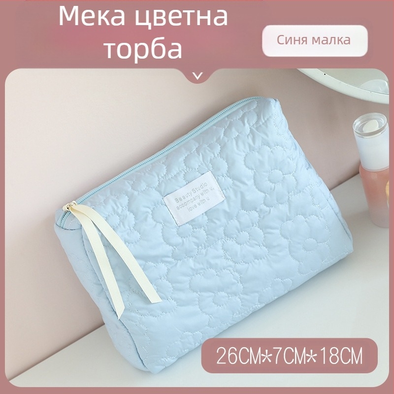 Козметична чанта с панделка – памучен материал, подплата полиестер, шарка панделка, дишаща, голям капацитет