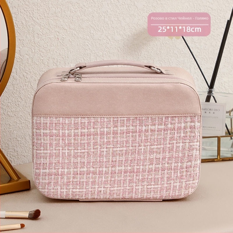 Козметичен несесер от PU, с цип, заключващ се с ключалка, с универсални колела, голям капацитет