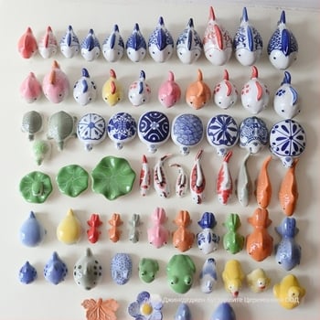 Керамични аквариумни фигури: жаба и патица, модерен и семпъл стил