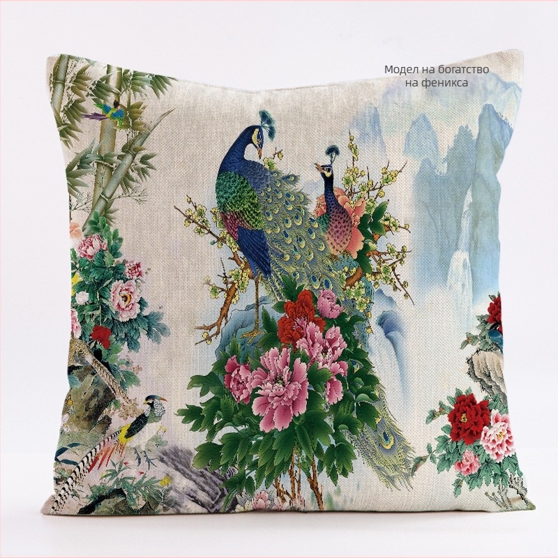 Калъф за възглавница с винтидж павлинов мотив, ленен материал, персонализируеми размери, печат на лого, подходящ за възглавница за диван и облегалка на автомобил