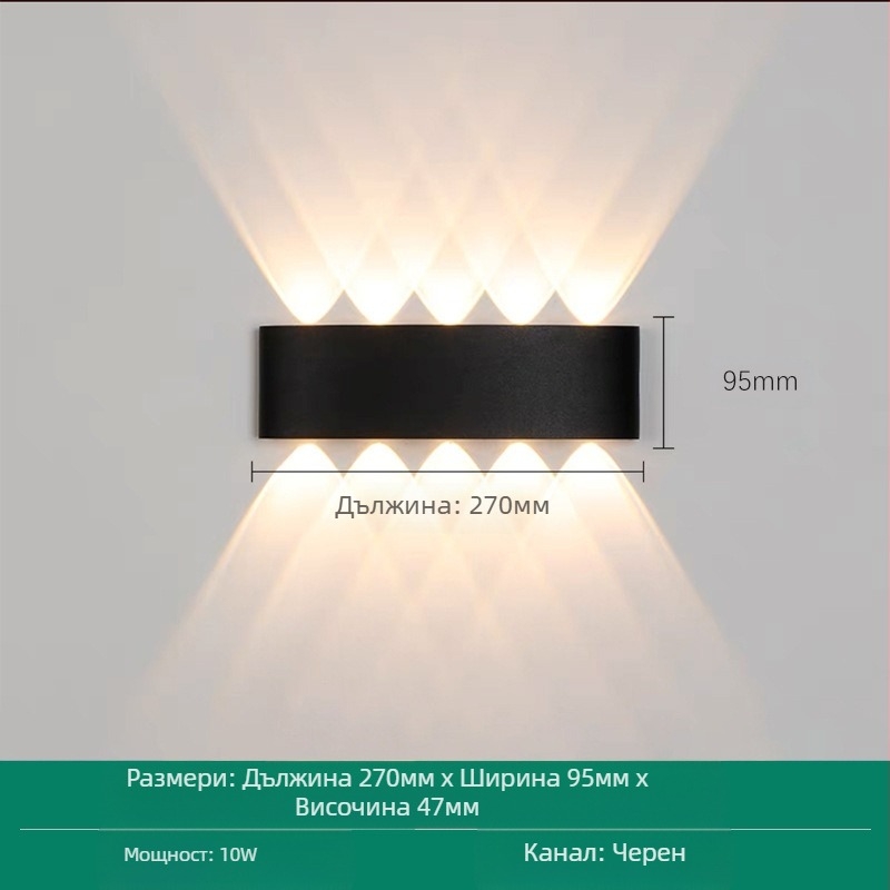 LED външна водоустойчива стенна лампа с двойна глава, насочваща нагоре и надолу, 6 LED светодиоди, алуминиев корпус, IP65, 85–265V, CRI 90