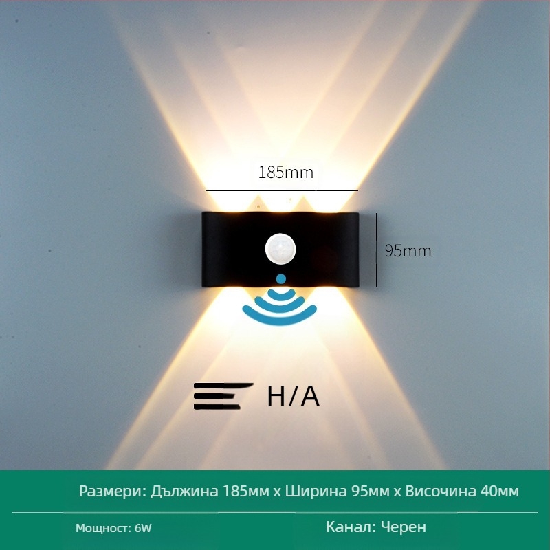 LED външна водоустойчива стенна лампа с двойна глава, насочваща нагоре и надолу, 6 LED светодиоди, алуминиев корпус, IP65, 85–265V, CRI 90