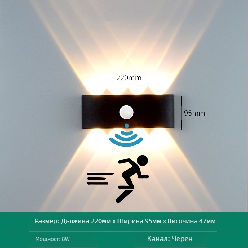 LED външна водоустойчива стенна лампа с двойна глава, насочваща нагоре и надолу, 6 LED светодиоди, алуминиев корпус, IP65, 85–265V, CRI 90