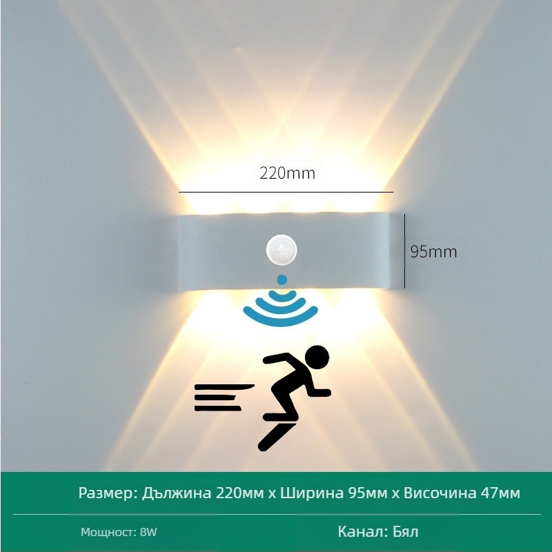 LED външна водоустойчива стенна лампа с двойна глава, насочваща нагоре и надолу, 6 LED светодиоди, алуминиев корпус, IP65, 85–265V, CRI 90