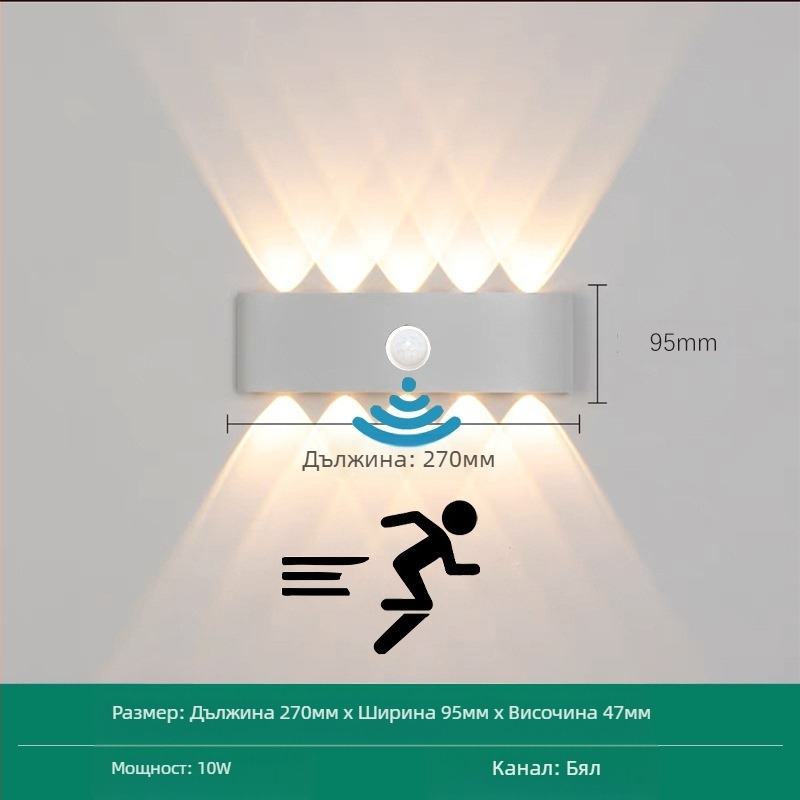 LED външна водоустойчива стенна лампа с двойна глава, насочваща нагоре и надолу, 6 LED светодиоди, алуминиев корпус, IP65, 85–265V, CRI 90