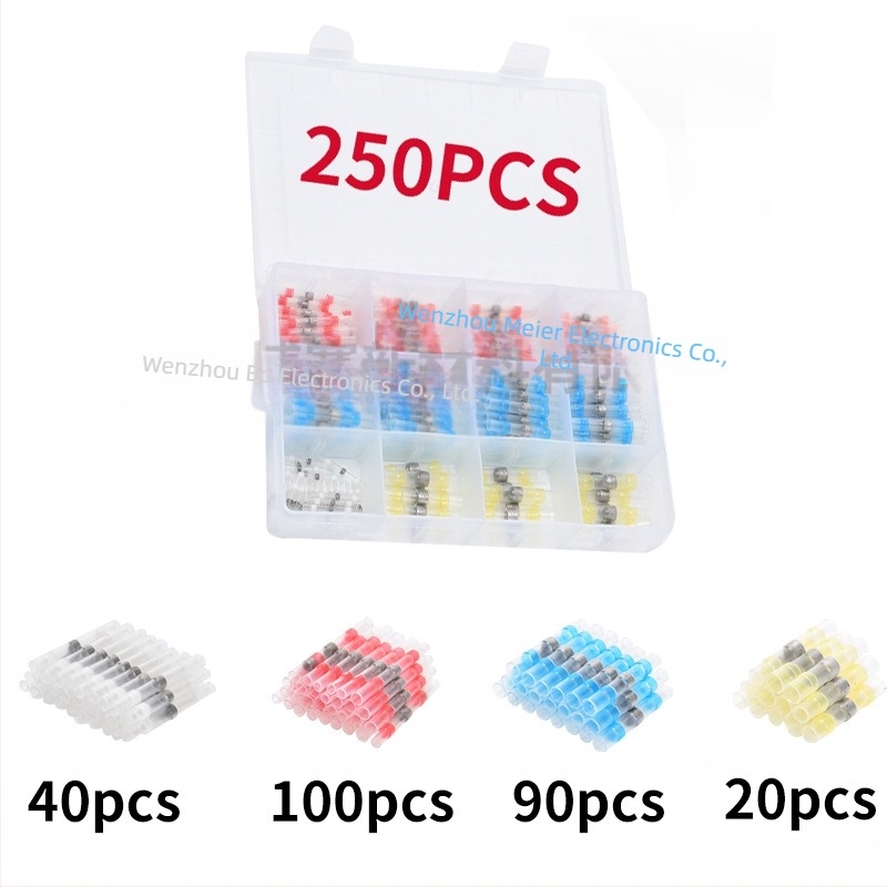 Комплект термозакриващи терминали със запояващи пръстени и тръби, 50 броя; Бранд ZJBOSAI; Изолационен материал PE; Корпус PE; Приложение: електрически монтажи; Номинална мощност: 24