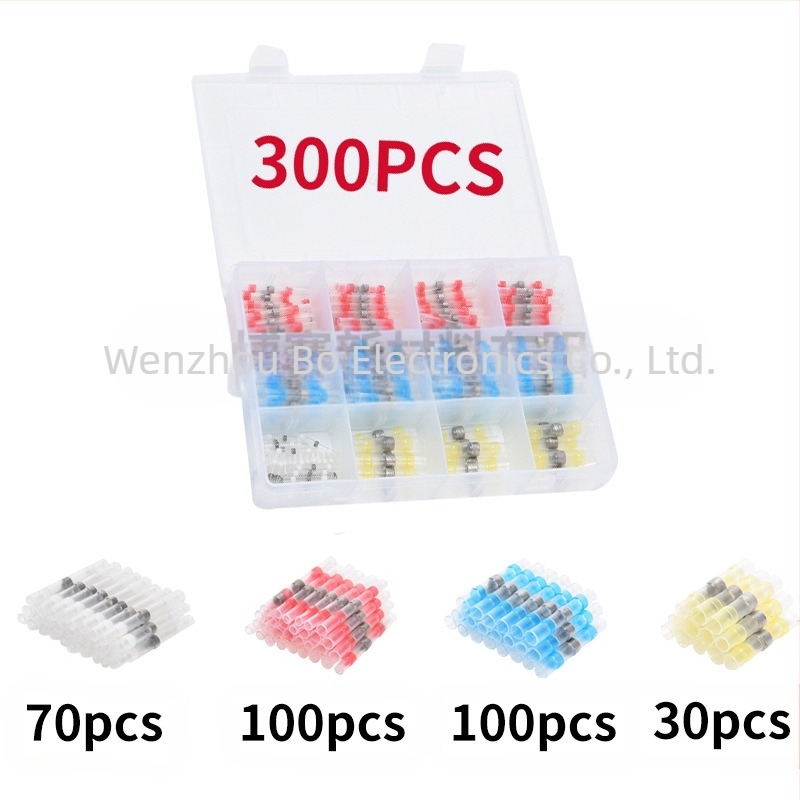 Комплект термозакриващи терминали със запояващи пръстени и тръби, 50 броя; Бранд ZJBOSAI; Изолационен материал PE; Корпус PE; Приложение: електрически монтажи; Номинална мощност: 24