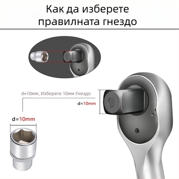 Ключ за въртящ момент с храпова система, комплект 8 части, хром-ванадий стомана, полирана повърхност, точност ±3