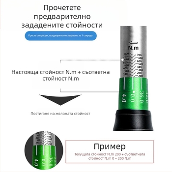 Ключ за въртящ момент с храпова система, комплект 8 части, хром-ванадий стомана, полирана повърхност, точност ±3