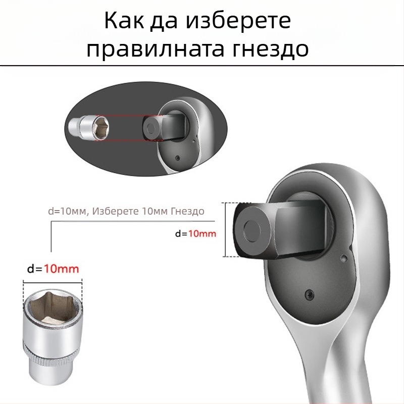 Ключ за въртящ момент с храпова система, комплект 8 части, хром-ванадий стомана, полирана повърхност, точност ±3