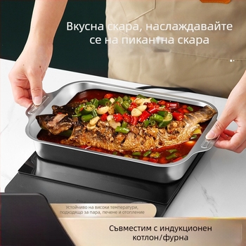Неръждаема стомана квадратна плоча за морски дарове – многофункционална, лесна за почистване, устойчива на ръжда, антизалепваща, 780 г