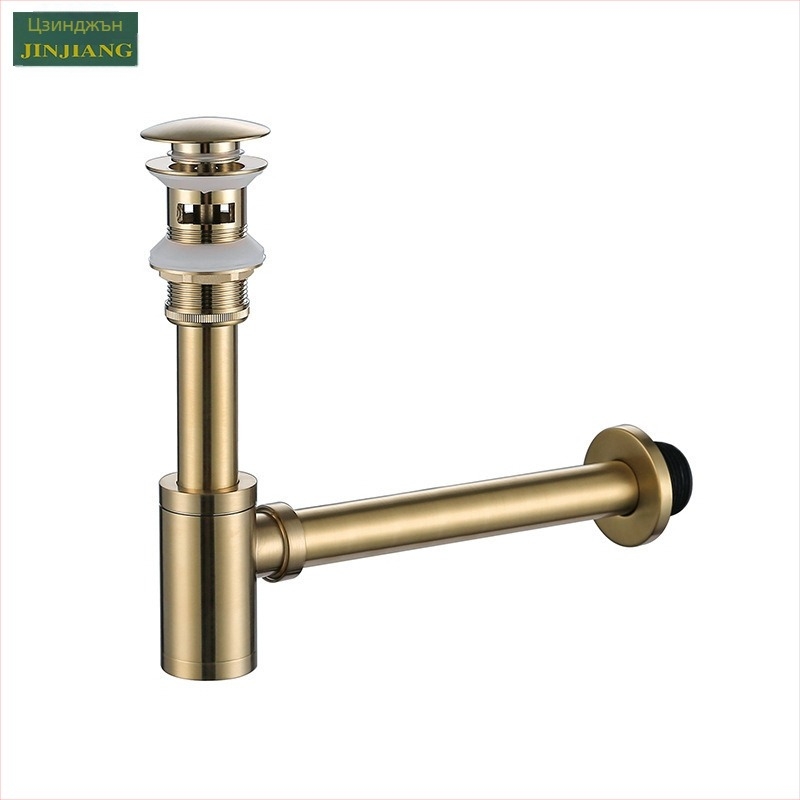 Стенно монтиран меден дренаж за мивка с воден упор и защита от миризми (Материал: мед; Модел: Water drain; Стил: Light Luxury)