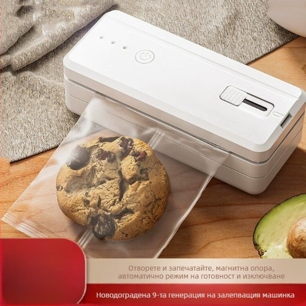 Портативна машина за запечатване на хранителни опаковки, ABS пластмасов корпус, тегло 170 г, капацитет 1001-1500 мл, модел Девето поколение, персонализируема