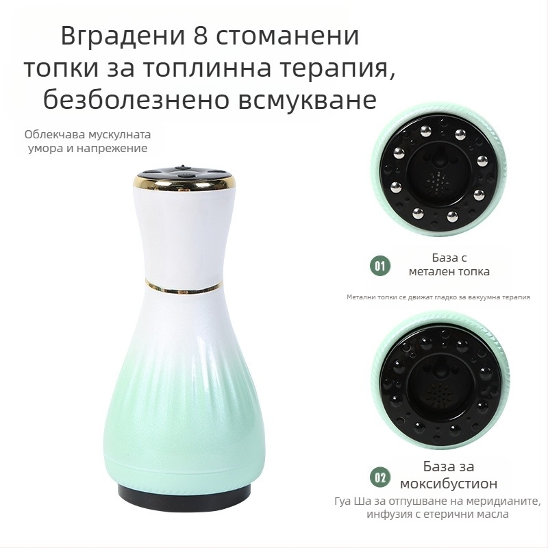 Електрическо устройство за гуаша масаж с купи и моксибуция (USB захранване, управление с бутон, модел MK-A, температурен диапазон 0–48°C, ABS)