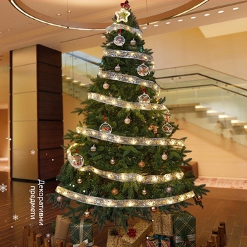 Коледни светлинни ленти с двойнослойна панделка за украса на коледно дърво — Материал: Друго, IP разрешение: Не, Подходящ за Коледа