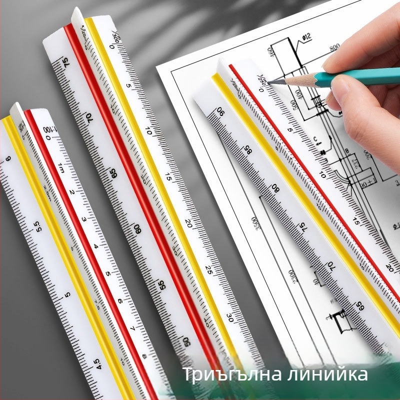 Триъгълен линеал с мащаб за голямо архитектурно чертане, вътрешно чертане, увеличителен линеал, дизайн на облекло