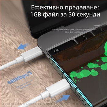 USB-C кабел за бързо зареждане за iPhone 15, USB-C към USB-C, дължина 1–2 м, кабел за данни Type-C