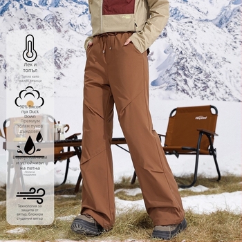 Дамски пухени карго панталони с права кройка, висока талия, 95% полиестерова материя, пълнеж бял патица пух