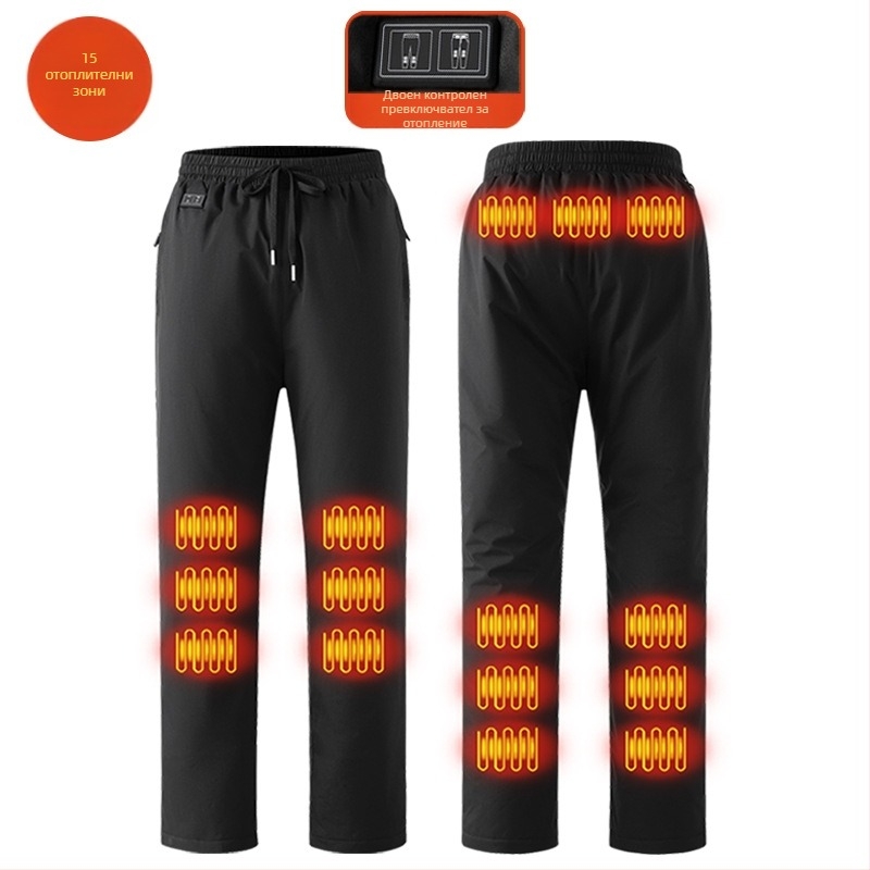 Умни електрически отопляни панталони, подплатени с флийс, панталони с прави крачоли, средна талия, смес от полиестерни влакна