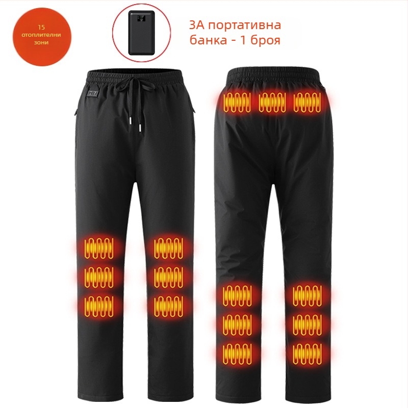 Умни електрически отопляни панталони, подплатени с флийс, панталони с прави крачоли, средна талия, смес от полиестерни влакна