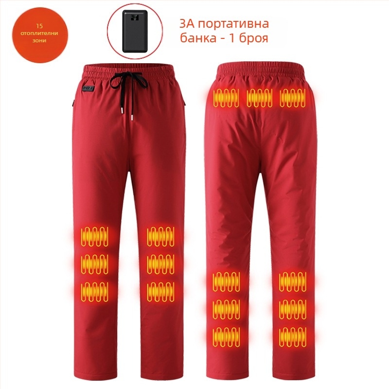 Умни електрически отопляни панталони, подплатени с флийс, панталони с прави крачоли, средна талия, смес от полиестерни влакна