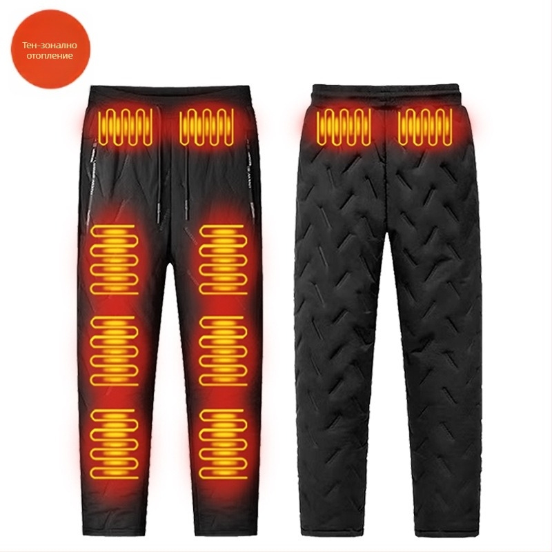 Умни електрически отопляни панталони, подплатени с флийс, панталони с прави крачоли, средна талия, смес от полиестерни влакна