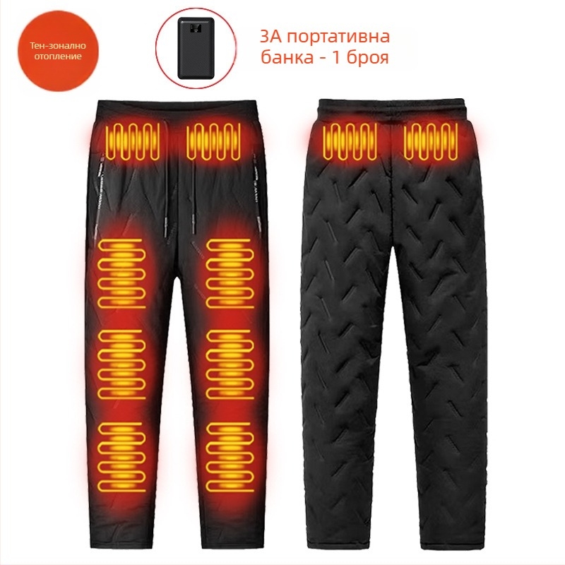 Умни електрически отопляни панталони, подплатени с флийс, панталони с прави крачоли, средна талия, смес от полиестерни влакна