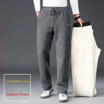 Мъжки спортни панталони с флийс подплата, свободни крачоли, права кройка, дебели за есен и зима